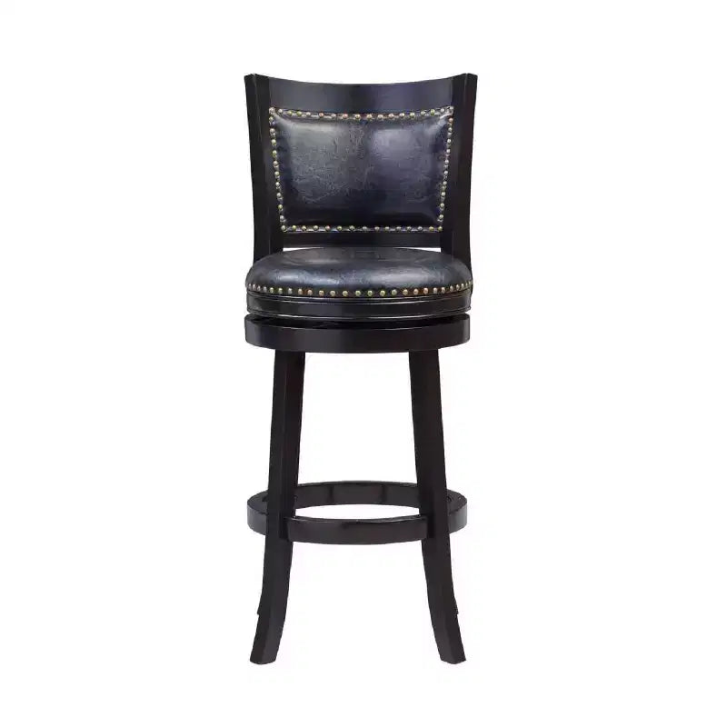 29" Swivel Barstool, Faux Leather Upholstered with Nailhead Trim and Hardwood Frame
