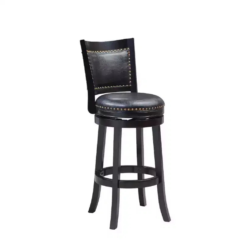 29" Swivel Barstool, Faux Leather Upholstered with Nailhead Trim and Hardwood Frame