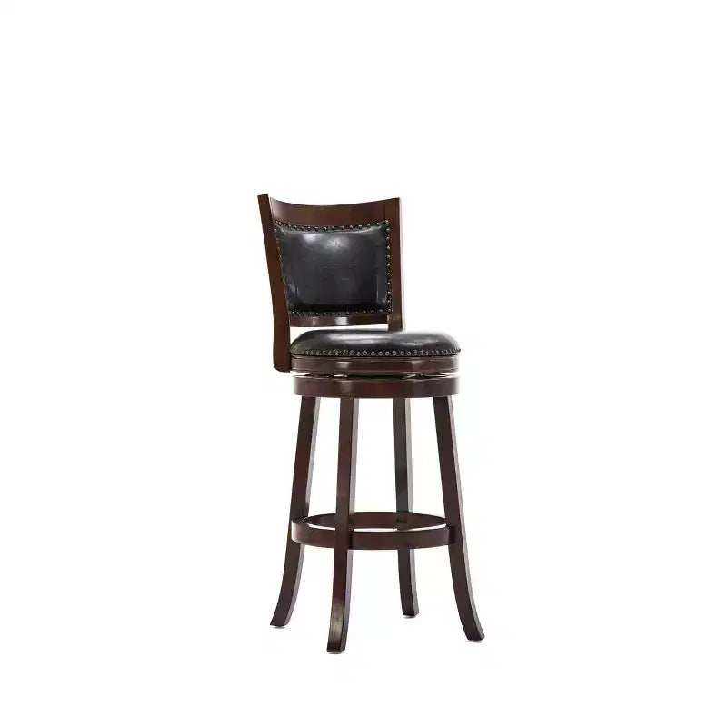 29" Swivel Barstool, Faux Leather Upholstered with Nailhead Trim and Hardwood Frame