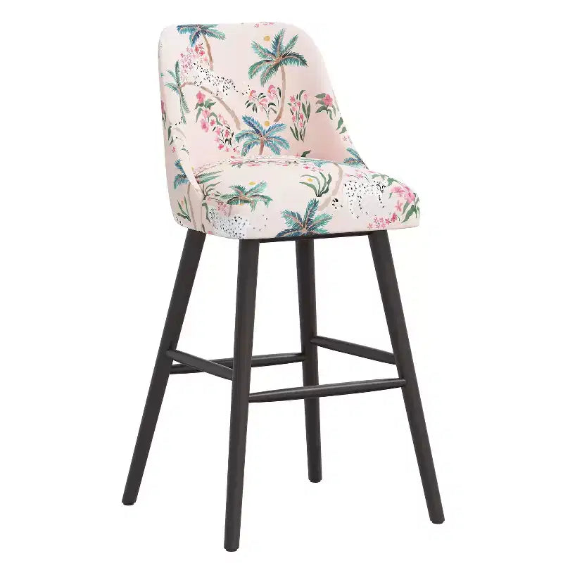 Rounded Back Barstool, Upholstered in Pattern Fabric