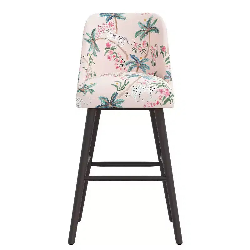 Rounded Back Barstool, Upholstered in Pattern Fabric
