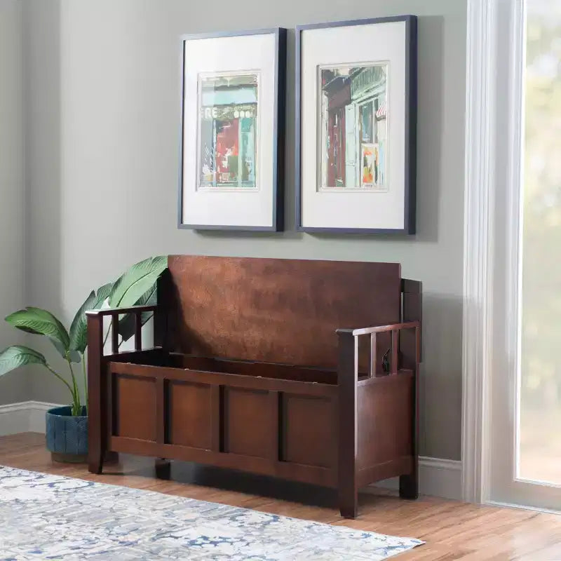 Storage Bench with Armrest and Hidden Compartment