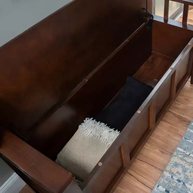 Storage Bench with Armrest and Hidden Compartment