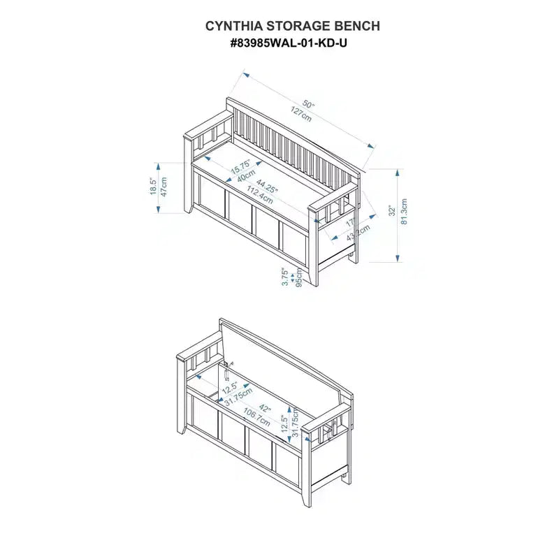 Storage Bench with Armrest and Hidden Compartment