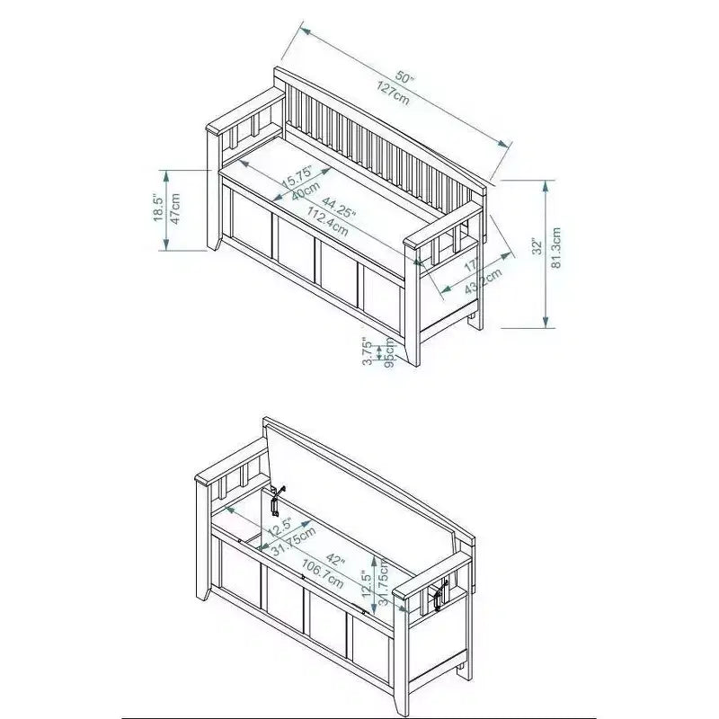 Storage Bench with Armrest and Hidden Compartment